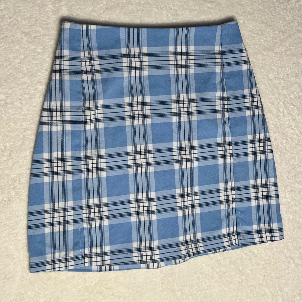 Brandy Melville Blue Plaid Mini Skirt A Line Preppy Y2K Schoolgirl